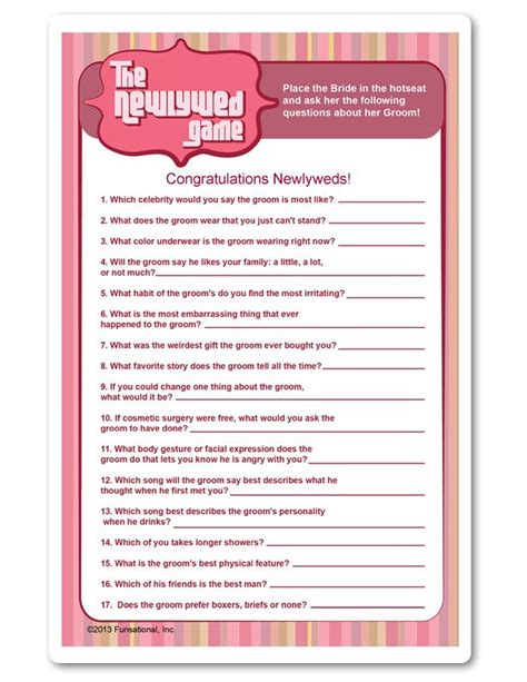 Not So Newlywed Game Questions Printable